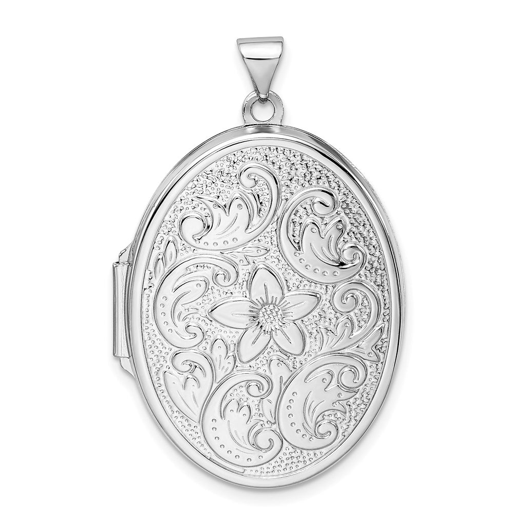 Sterling Silver Rhodium-plated Reversible Floral Swirl Oval Locket – Elegant Jewelry Gift for Birthday, Anniversary, Engagement, Wedding
