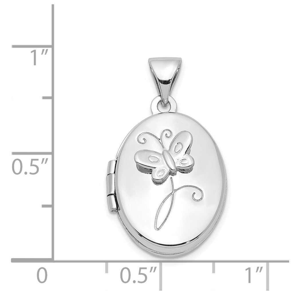 Sterling Silver Rhodium-plated 17x14mm Butterfly Oval Locket – Elegant Jewelry Gift for Birthday, Anniversary, Engagement, Wedding