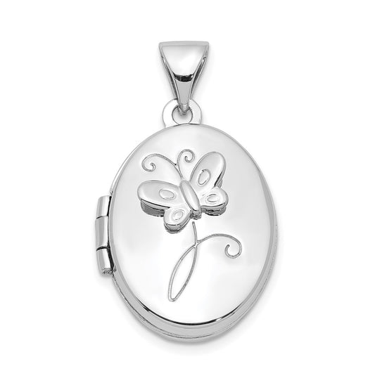 Sterling Silver Rhodium-plated 17x14mm Butterfly Oval Locket – Elegant Jewelry Gift for Birthday, Anniversary, Engagement, Wedding