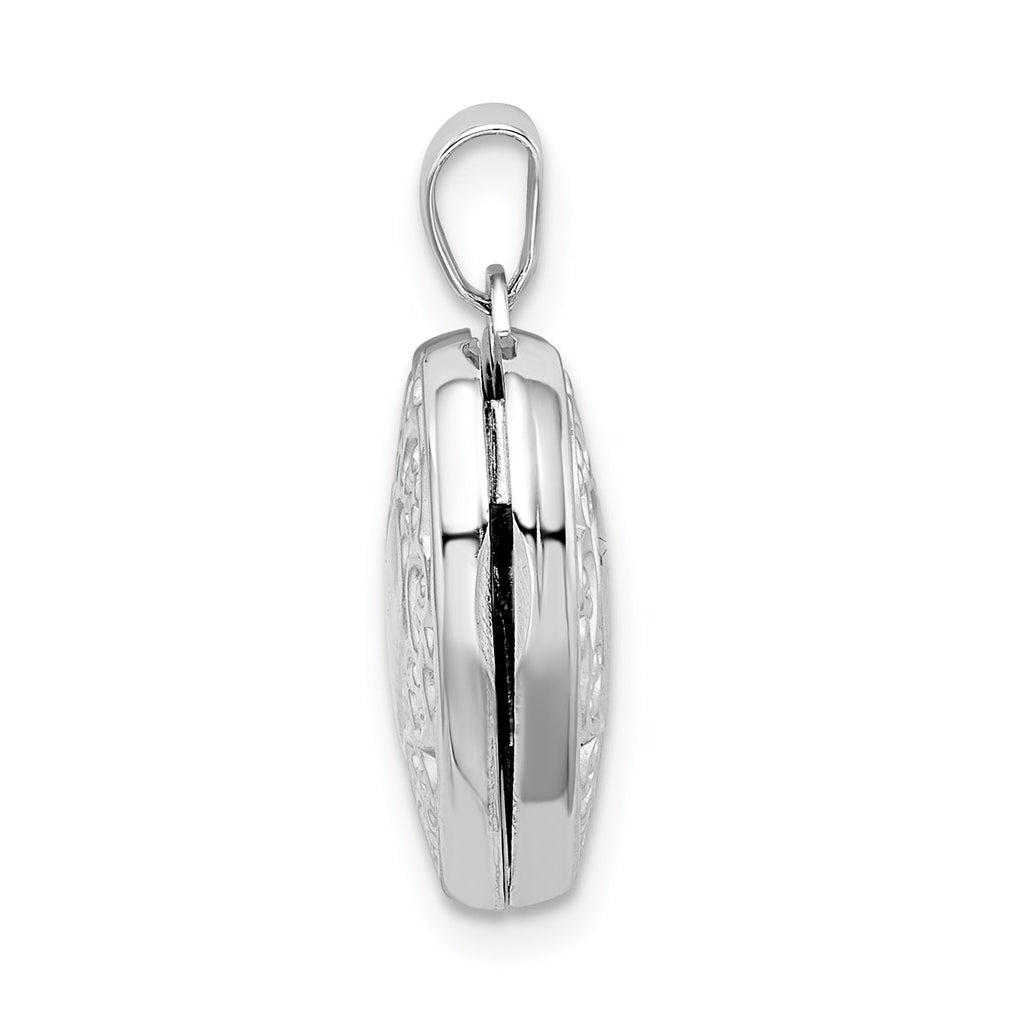Sterling Silver Rhod-plated Scroll Border Reversible 15mm Heart Locket – Elegant Jewelry Gift for Birthday, Anniversary, Engagement, Wedding
