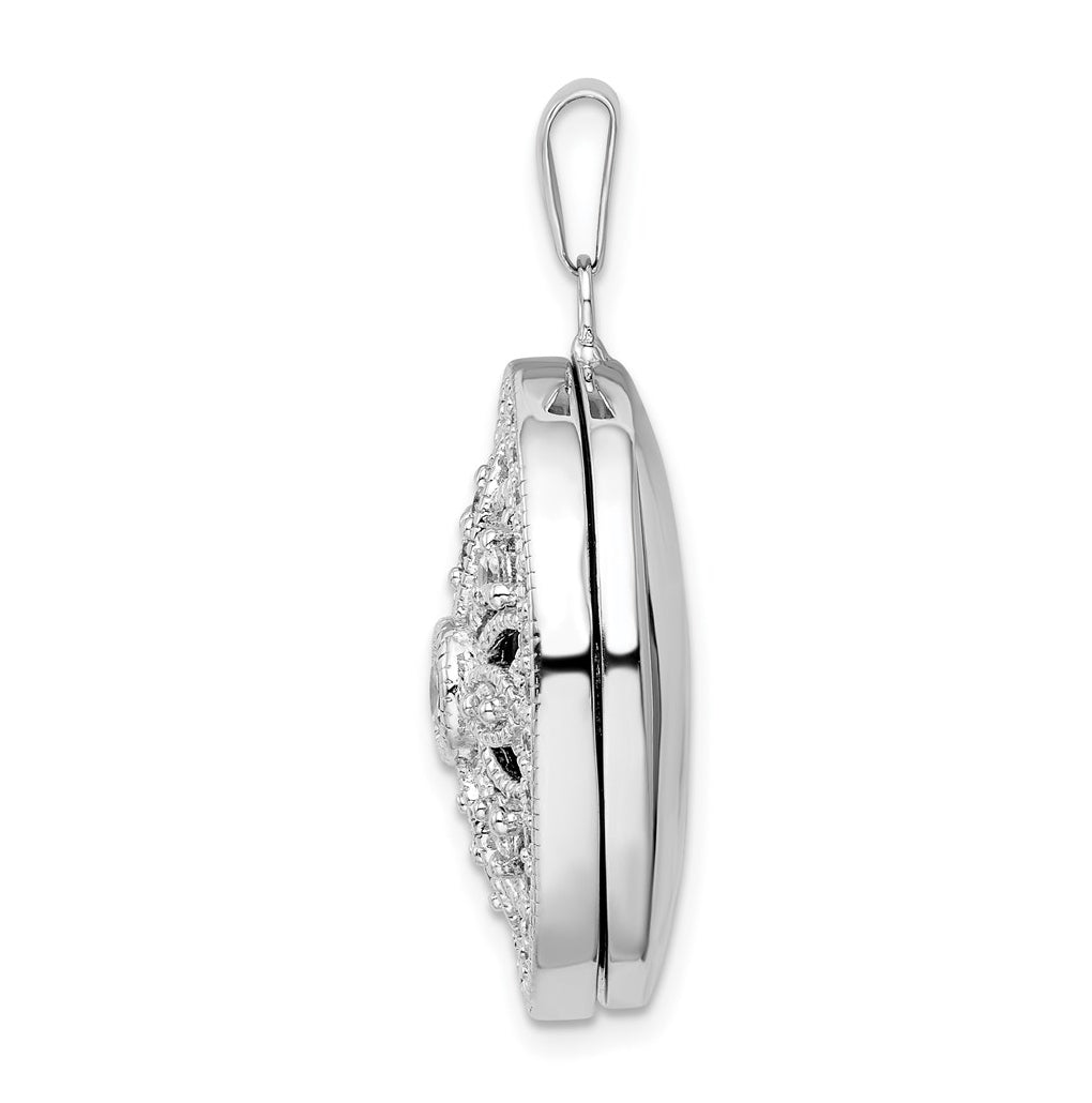 Sterling Silver Rhodium-plated Fancy Cubic Zirconia Oval Locket – Elegant Jewelry Gift for Birthday, Anniversary, Engagement, Wedding