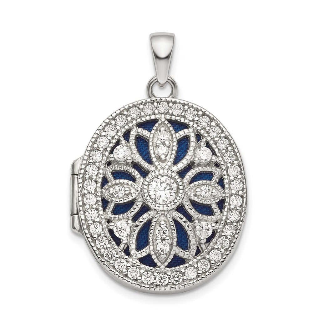 Sterling Silver Rhodium-plated Fancy Cubic Zirconia Oval Locket – Elegant Jewelry Gift for Birthday, Anniversary, Engagement, Wedding