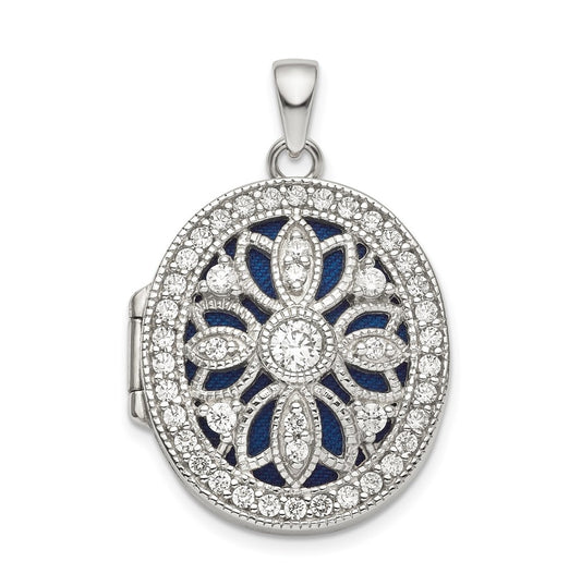 Sterling Silver Rhodium-plated Fancy Cubic Zirconia Oval Locket – Elegant Jewelry Gift for Birthday, Anniversary, Engagement, Wedding