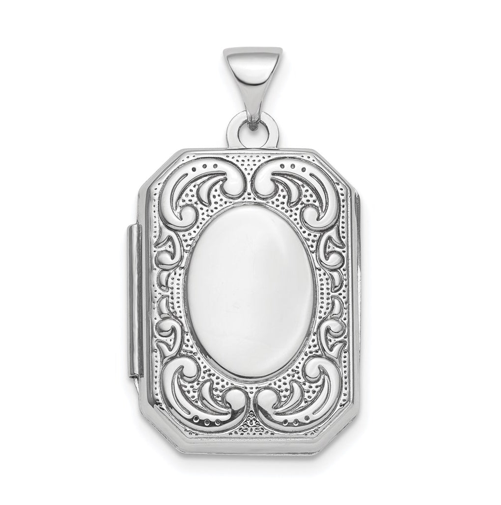 Sterling Silver Rhodium-plated Polished Fancy Scroll 21mm Octagonal Locket – Elegant Jewelry Gift for Birthday, Anniversary, Engagement, Wedding