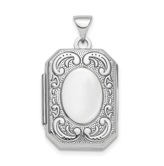 Sterling Silver Rhodium-plated Polished Fancy Scroll 21mm Octagonal Locket – Elegant Jewelry Gift for Birthday, Anniversary, Engagement, Wedding