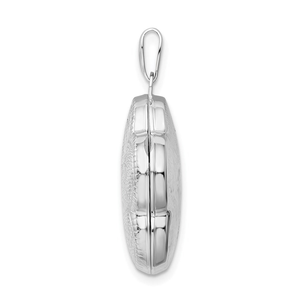 Sterling Silver Rhodium-plated Polished 21mm Domed Swirl Flower Locket – Elegant Jewelry Gift for Birthday, Anniversary, Engagement, Wedding