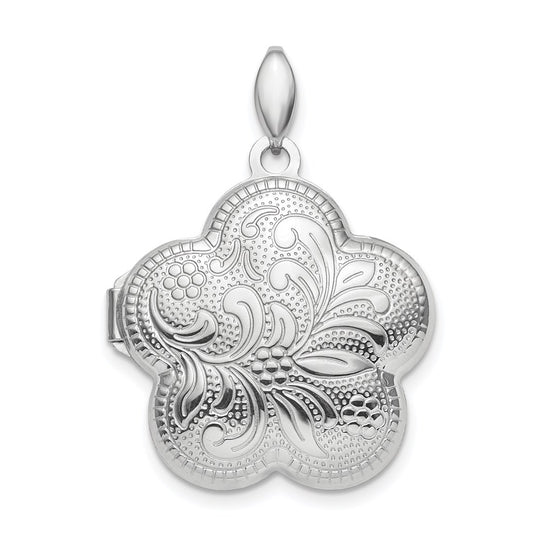 Sterling Silver Rhodium-plated Polished 21mm Domed Swirl Flower Locket – Elegant Jewelry Gift for Birthday, Anniversary, Engagement, Wedding