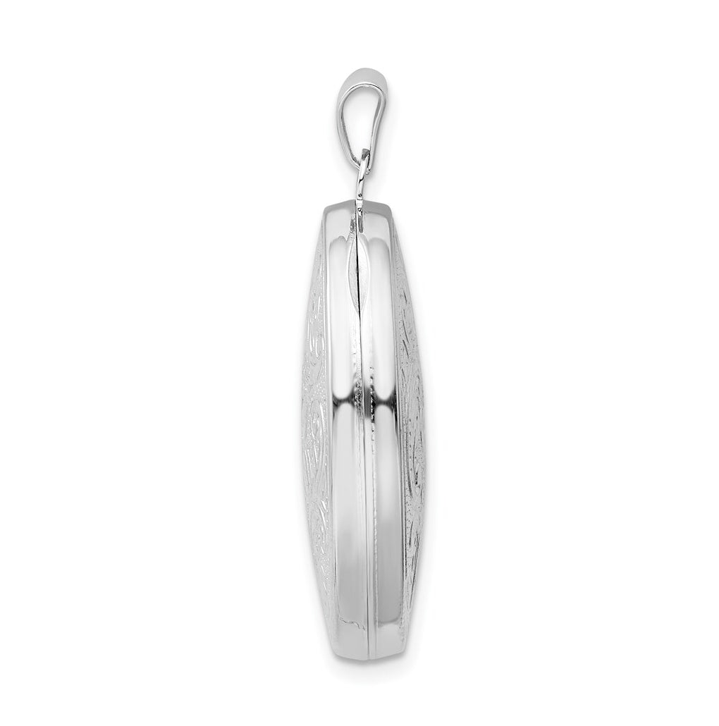 Sterling Silver Rhod-plated Floral Swirl Reversible 26mm Oval Locket – Elegant Jewelry Gift for Birthday, Anniversary, Engagement, Wedding