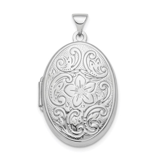 Sterling Silver Rhod-plated Floral Swirl Reversible 26mm Oval Locket – Elegant Jewelry Gift for Birthday, Anniversary, Engagement, Wedding
