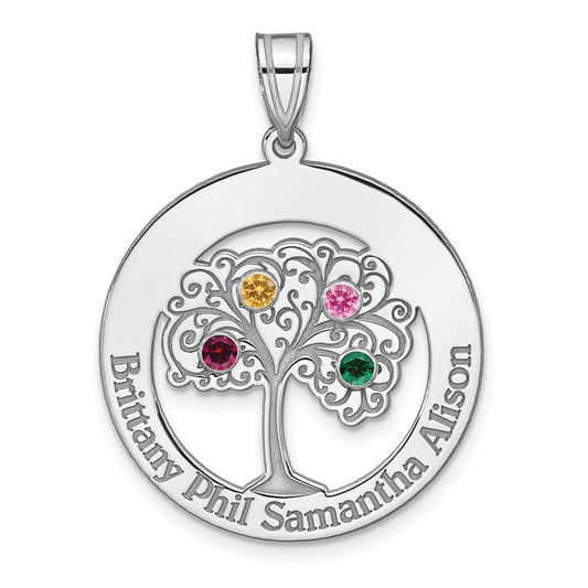 Sterling Silver Rhodium plated Family Tree 4 Name Crystal Necklace