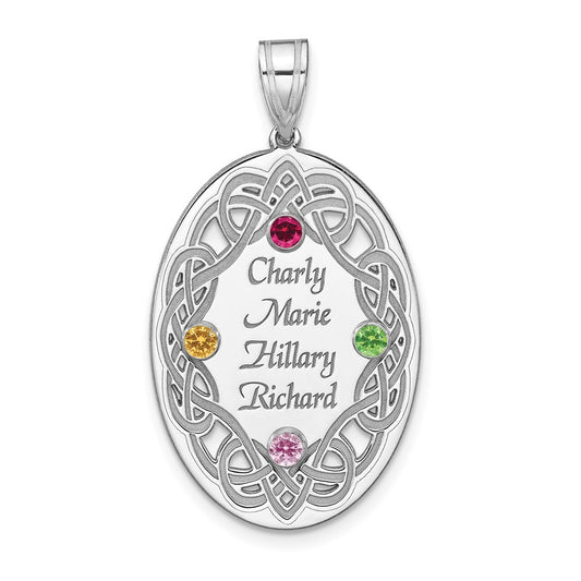 Sterling Silver Rhodium plated Crystal Family 4 Name Necklace