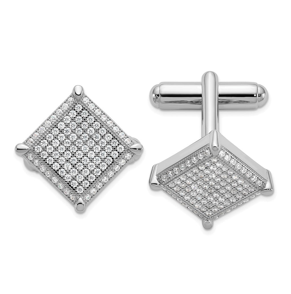 Sterling Silver Brilliant Embers Rhodium-plated Cubic Zirconia Cufflinks – Elegant Jewelry Gift for Birthday, Anniversary, Engagement, Wedding