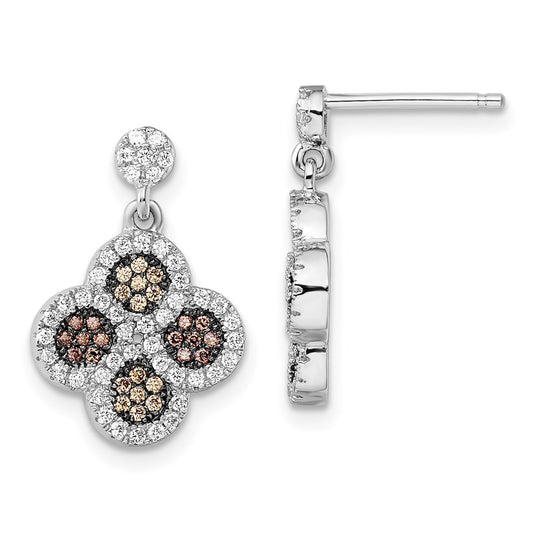 Brilliant Embers Sterling Silver Rhodium plated 150 Stone Micro Pav‚ Champagne and White Cubic Zirconia Flower Dangle Post Earrings