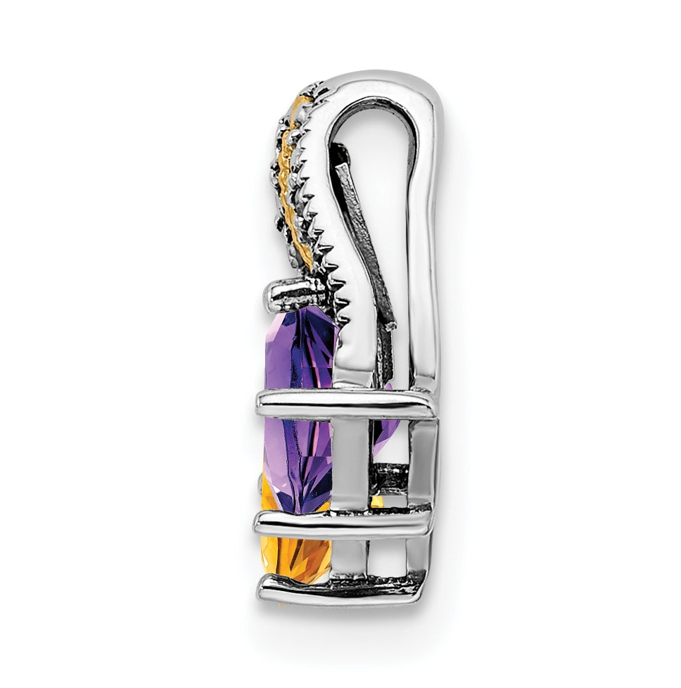 Sterling Silver & 14k 2-stone and Diamond Mother's Pendant on 18in Chain