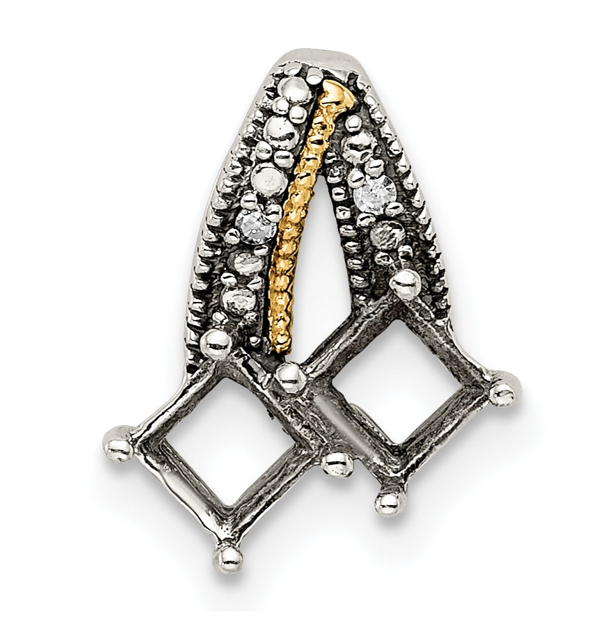 Sterling Silver & 14k 2-stone and Diamond Mother's Pendant on 18in Chain