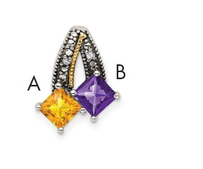 Sterling Silver & 14k 2-stone and Diamond Mother's Pendant on 18in Chain