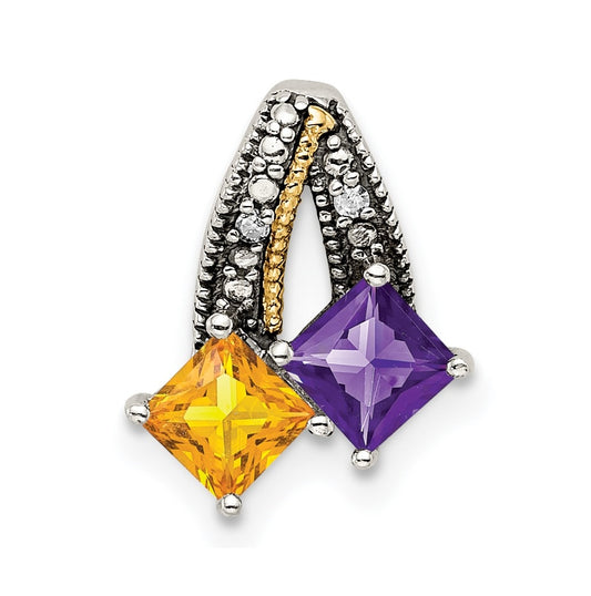 Sterling Silver & 14k 2-stone and Diamond Mother's Pendant on 18in Chain