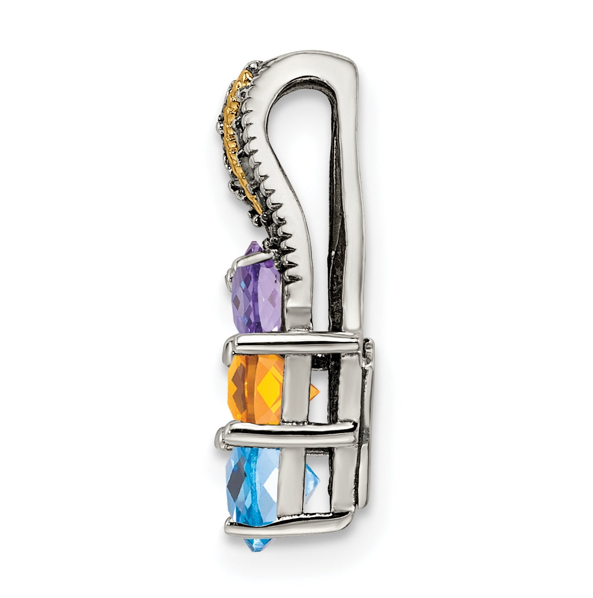 Sterling Silver & 14k 3-stone and Diamond Mother's Pendant on 18in Chain