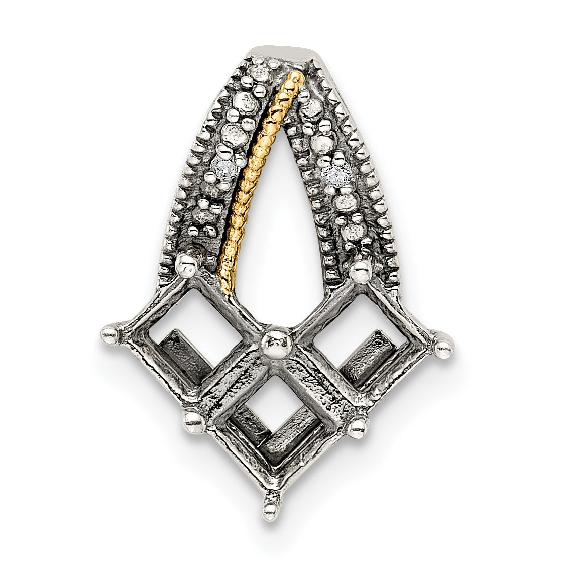 Sterling Silver & 14k 3-stone and Diamond Mother's Pendant on 18in Chain