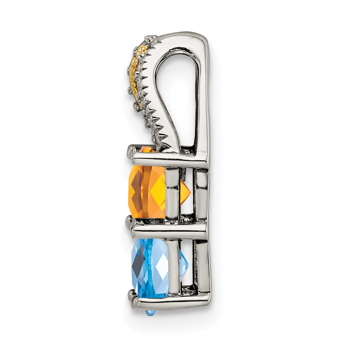 Sterling Silver & 14k 4-stone and Diamond Mother's Pendant on 18in Chain