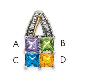 Sterling Silver & 14k 4-stone and Diamond Mother's Pendant on 18in Chain