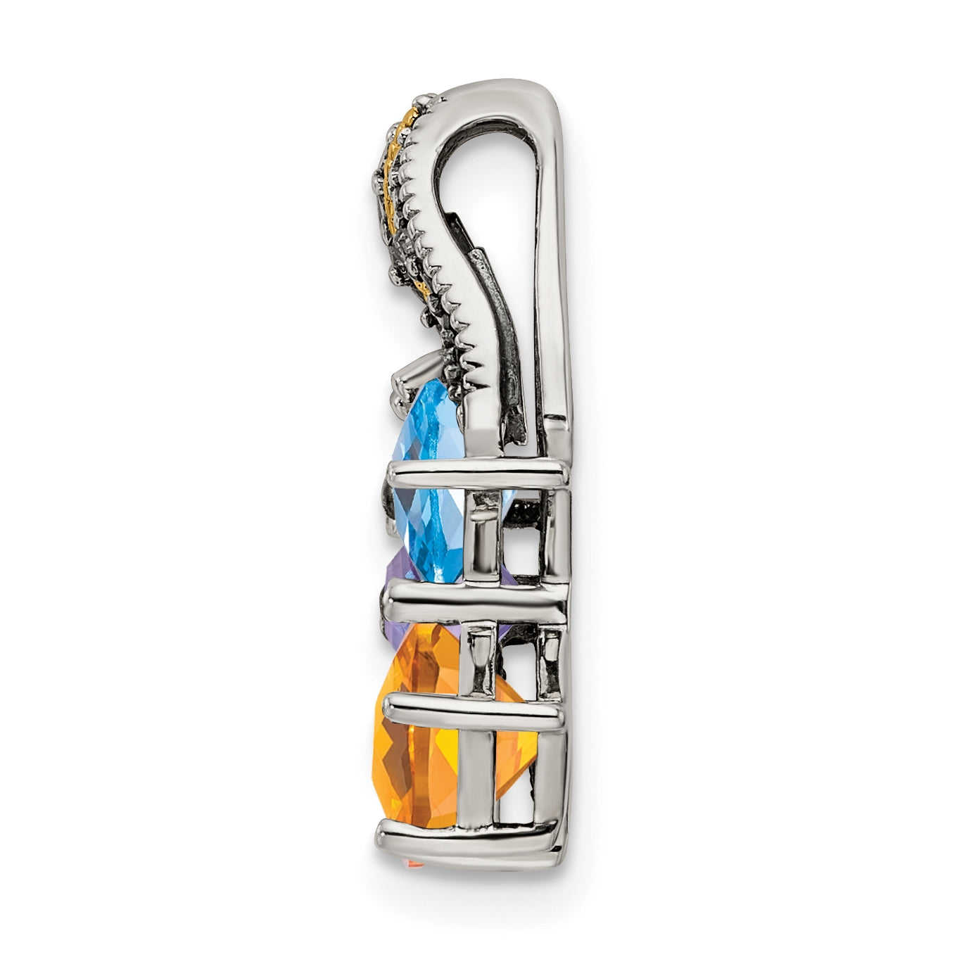 Sterling Silver & 14k 5-stone and Diamond Mother's Pendant on 18in Chain