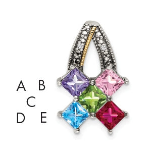 Sterling Silver & 14k 5-stone and Diamond Mother's Pendant on 18in Chain