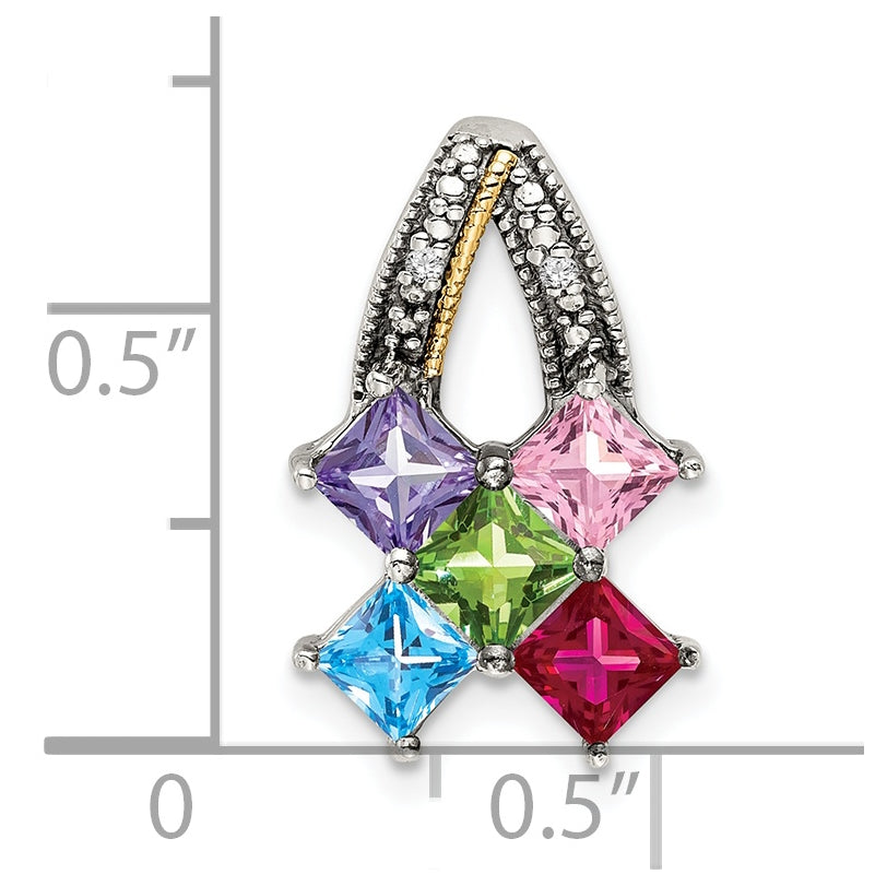 Sterling Silver & 14k 5-stone and Diamond Mother's Pendant on 18in Chain