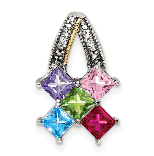 Sterling Silver & 14k 5-stone and Diamond Mother's Pendant on 18in Chain