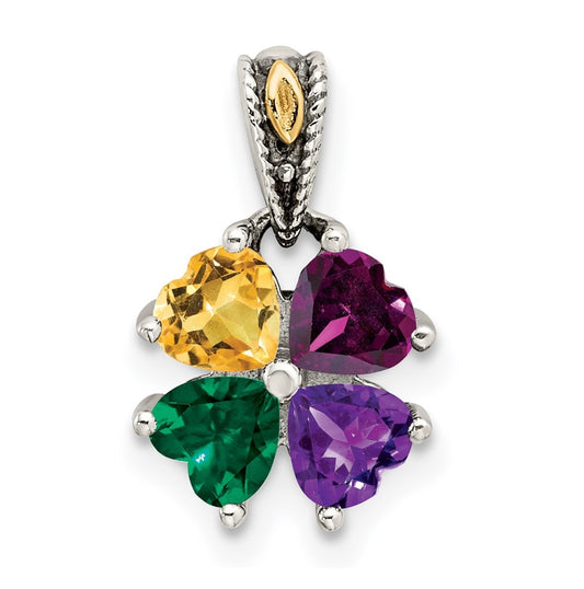 Sterling Silver & 14k Four-stone Mother's Pendant on 18in Chain