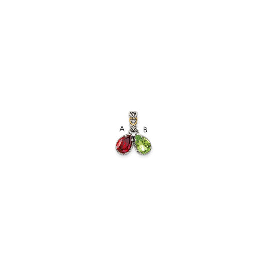 Sterling Silver Antiqued with 14k 2-stone with Diamond Mothers Pendant Semi-Mount