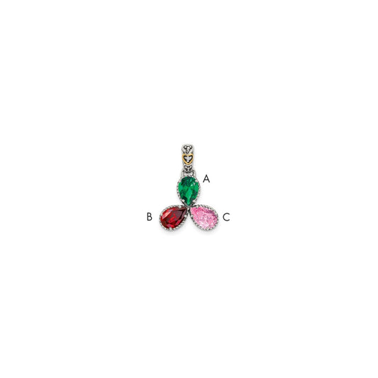 Sterling Silver Antiqued with 14k 3-stone with Diamond Mothers Pendant Semi-Mount