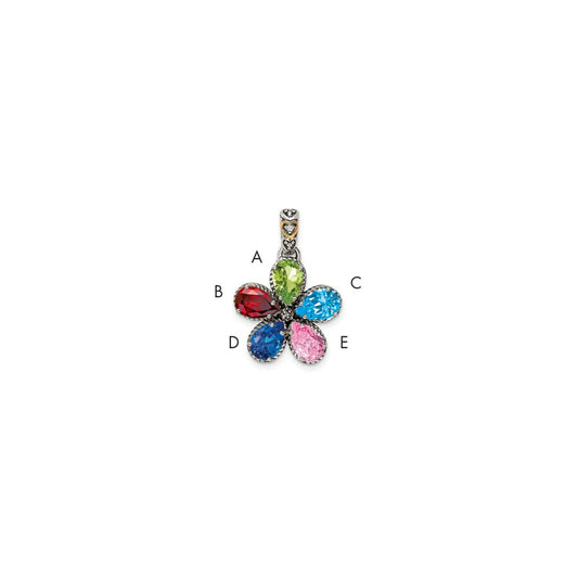 Sterling Silver Antiqued with 14k 5-stone with Diamond Mothers Pendant Semi-Mount