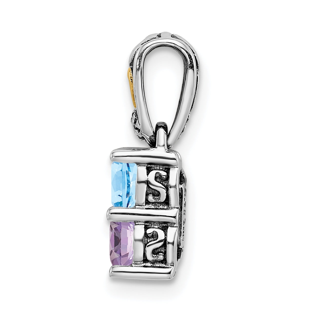 Sterling Silver with 14k Two-stone and Diamond Mother's Pendant on 18in Chain