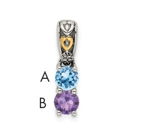 Sterling Silver with 14k Two-stone and Diamond Mother's Pendant on 18in Chain