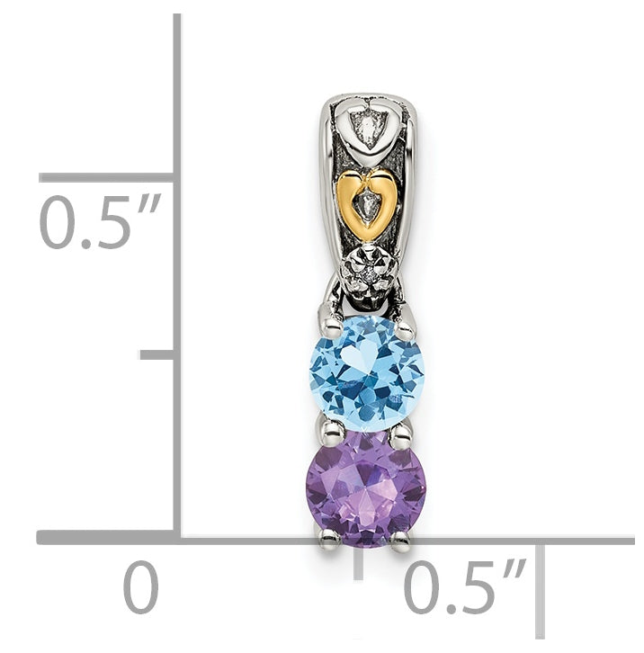 Sterling Silver with 14k Two-stone and Diamond Mother's Pendant on 18in Chain