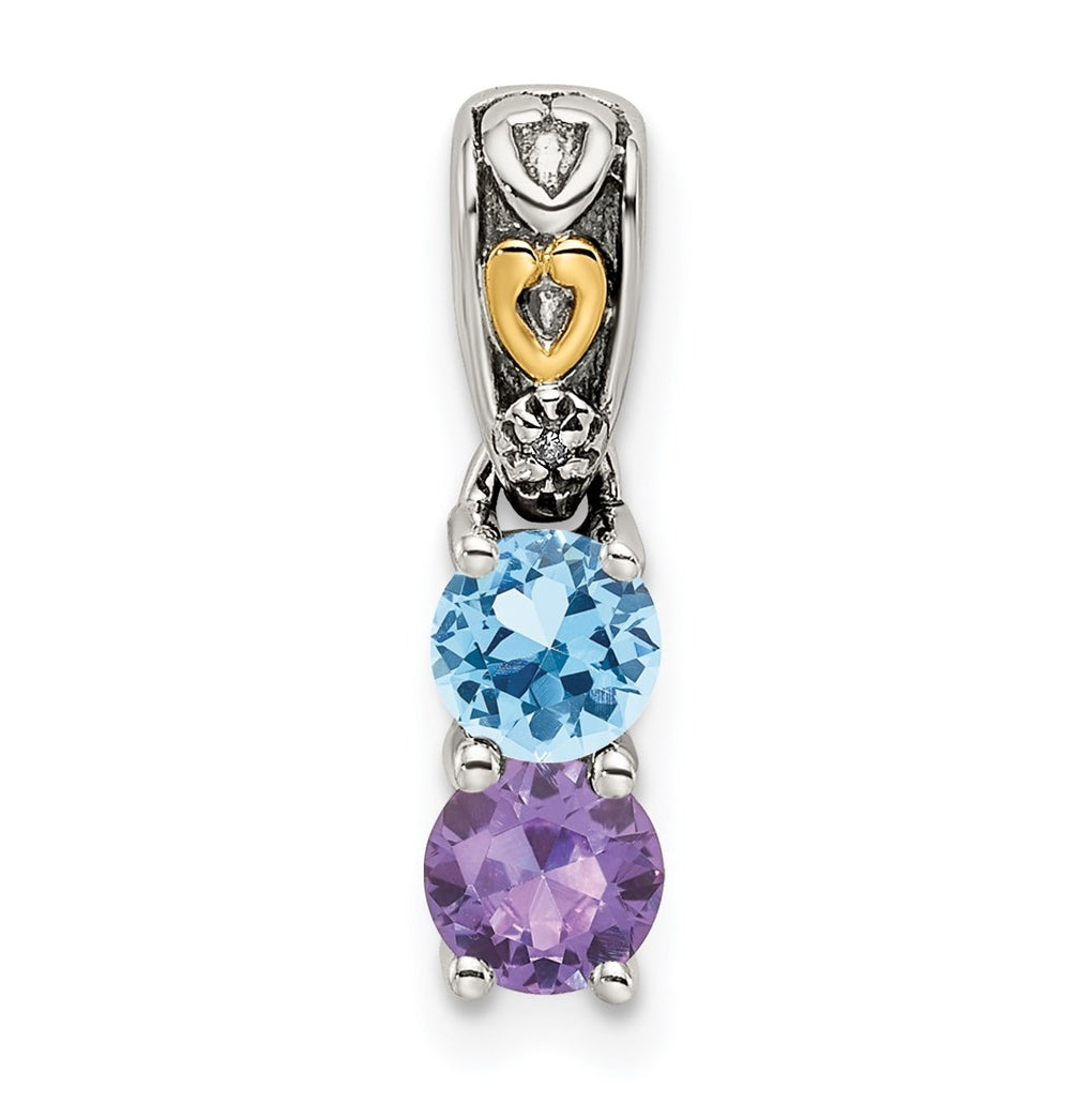 Sterling Silver with 14k Two-stone and Diamond Mother's Pendant on 18in Chain