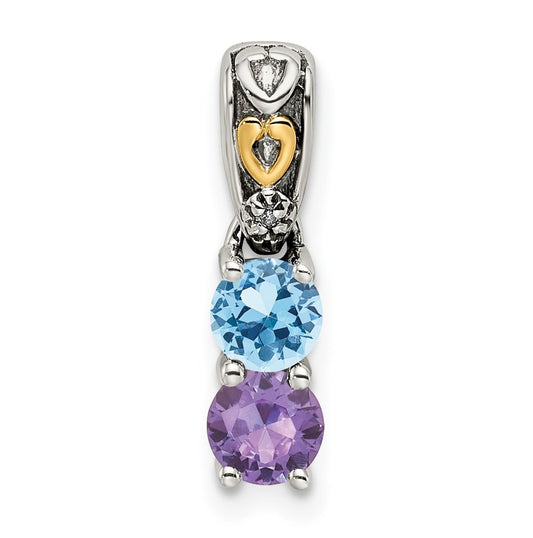 Sterling Silver with 14k Two-stone and Diamond Mother's Pendant on 18in Chain