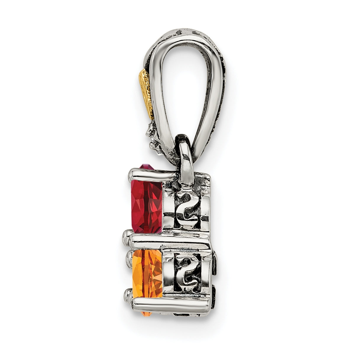 Sterling Silver with 14k Three-stone and Diamond Mother's Pendant on 18in Chain