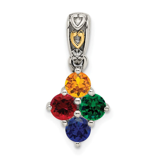 Sterling Silver with 14k Four-stone and Diamond Mother's Pendant on 18in Chain