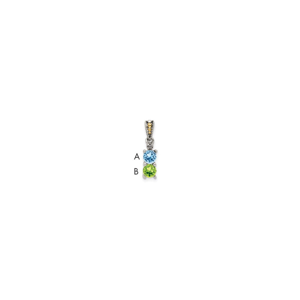 Sterling Silver Antiqued with 14k 2-stone with Diamond Mothers Pendant Semi-Mount