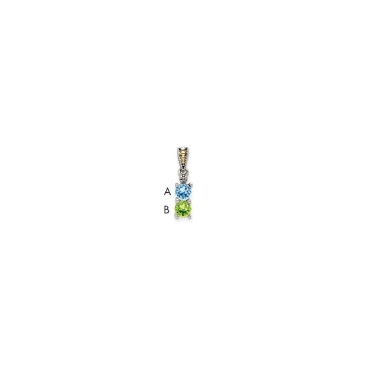 Sterling Silver Antiqued with 14k 2-stone with Diamond Mothers Pendant Semi-Mount