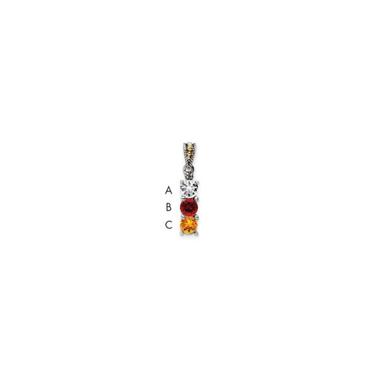 Sterling Silver Antiqued with 14k 3-stone with Diamond Mothers Pendant Semi-Mount