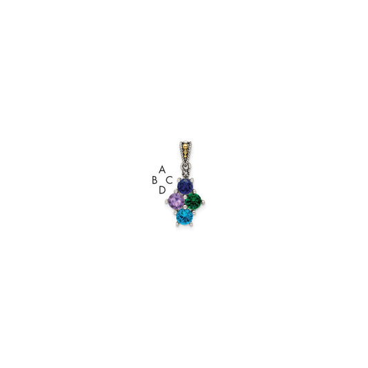 Sterling Silver Antiqued with 14k 4-stone with Diamond Mothers Pendant Semi-Mount