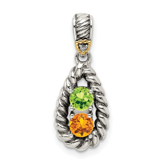 Sterling Silver & 14k Two-stone and Diamond Mothers Pendant on 18in Chain
