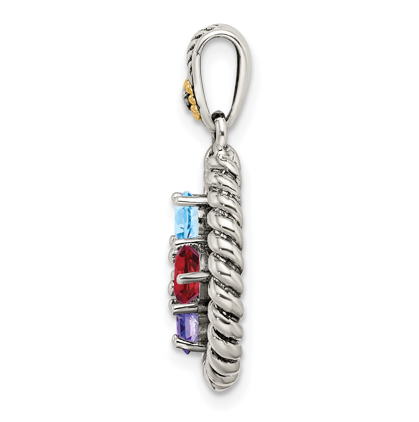Sterling Silver & 14k Four-stone and Diamond Mothers Pendant on 18in Chain
