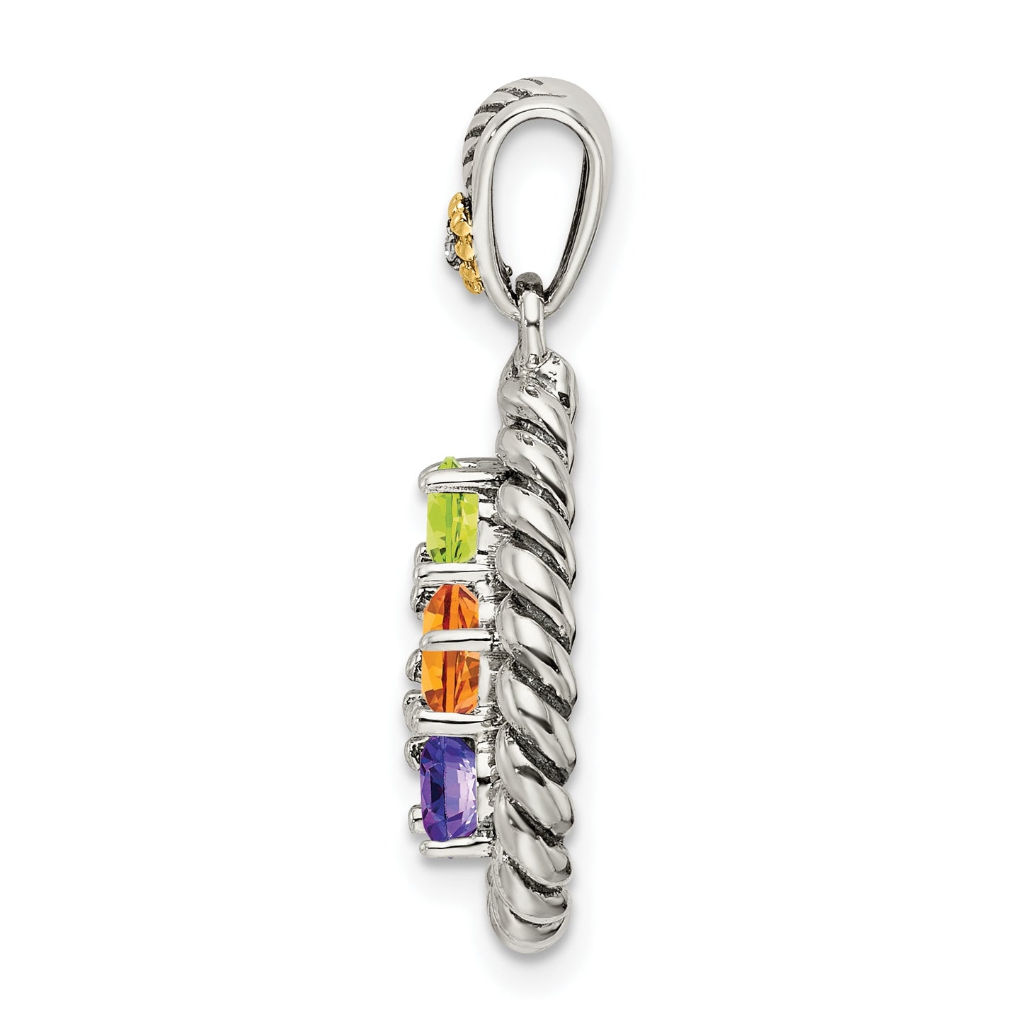 Sterling Silver & 14k Five-stone and Diamond Mothers Pendant on 18in Chain
