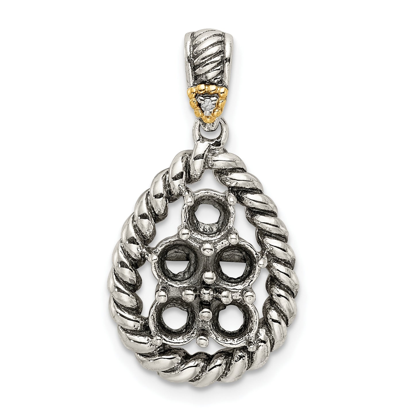 Sterling Silver & 14k Five-stone and Diamond Mothers Pendant on 18in Chain