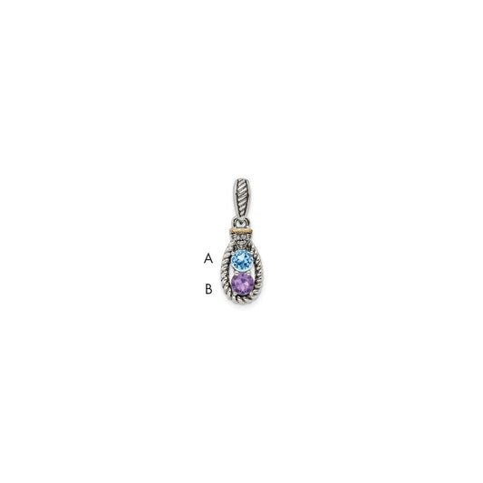Sterling Silver Antiqued with 14k 2-stone with Diamond Mothers Pendant Semi-Mount