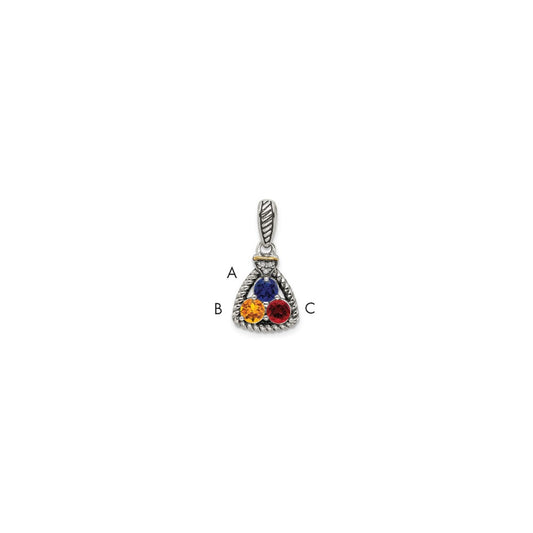 Sterling Silver Antiqued with 14k 3-stone with Diamond Mothers Pendant Semi-Mount